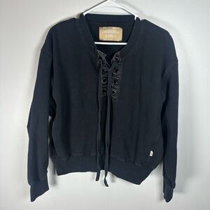 Araminta James Black Lace-Up Sweatshirt, thick, size XS oversized Anthropologie